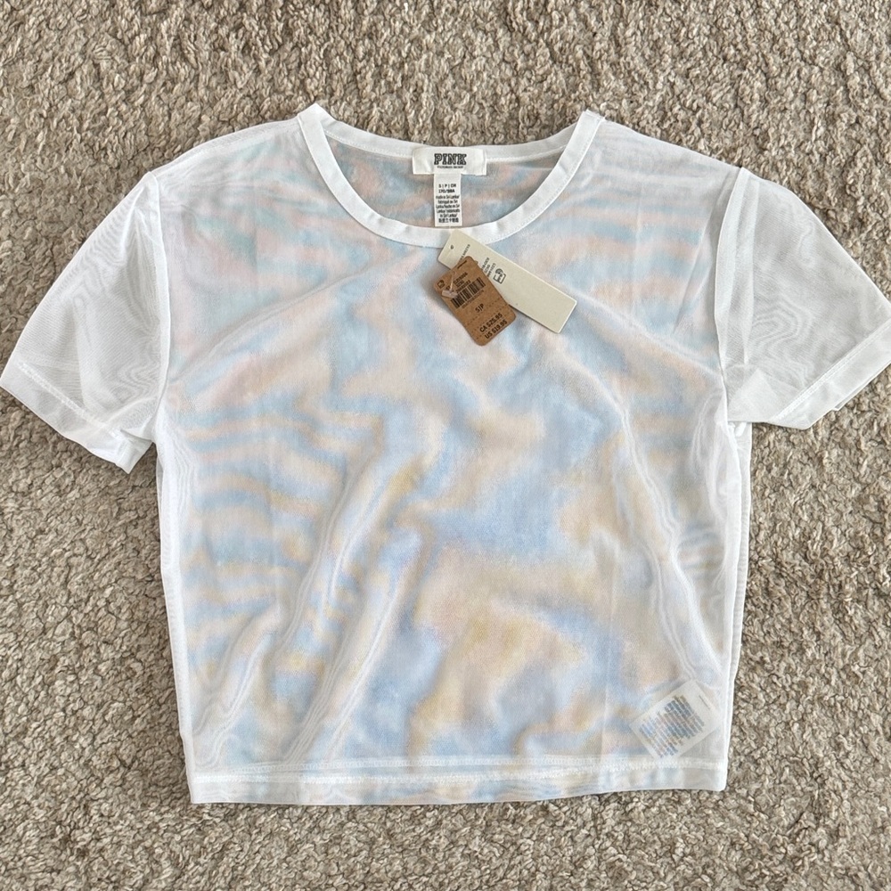 PINK Victoria's Secret White Mesh Tee